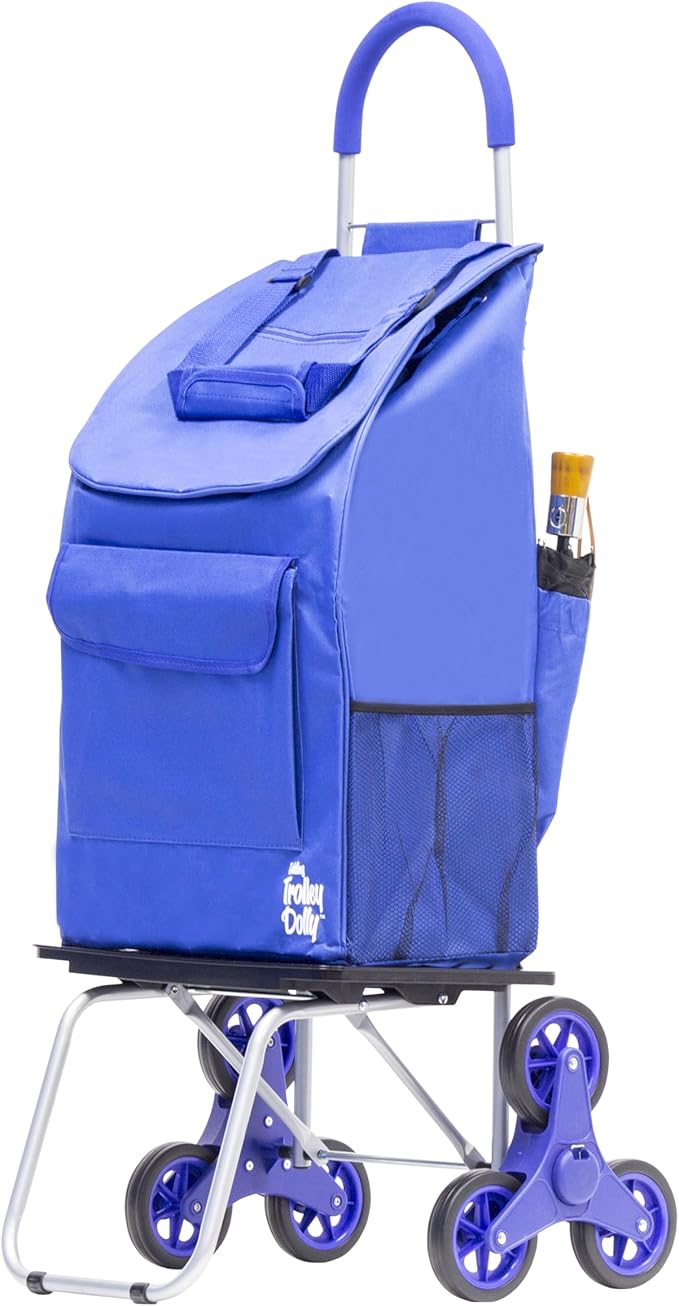 dbest products Stair Climber Bigger Trolley Dolly, Blue Shopping Grocery Foldable Cart Condo Apartment