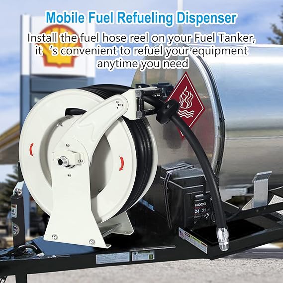 Diesel Fuel Hose Reel Retractable 3/4" x 50' Explosion-Proof 300 PSI Industrial Heavy Duty, Fuel Hose Reel Steel Construction Reel for Vehicle Tank Truck Trailer Ship Aircraft Farmyard