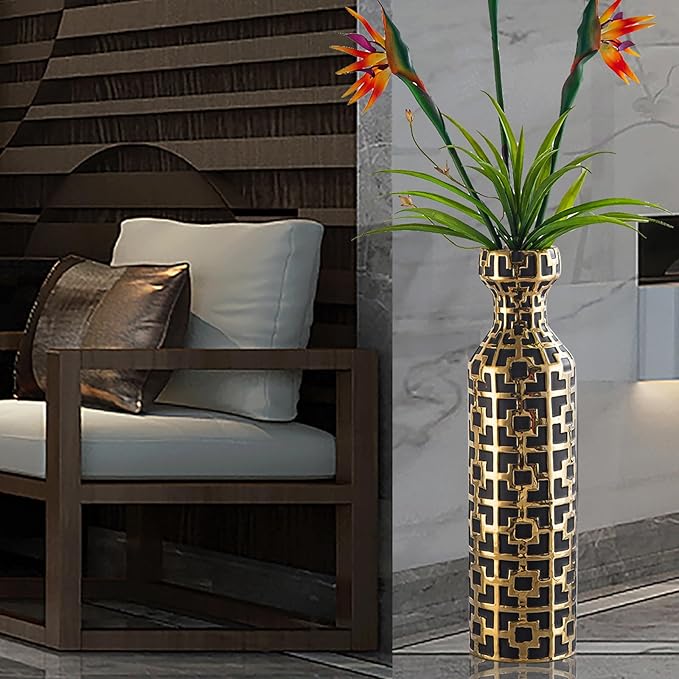 Black with Golden Vase for Modern Home Decoration, 24.4 inch Tall Floor Vases for Home Decor, Ceramic vases for décor, Suitable for Living Room Decor, Bathroom Decor and Office Décor