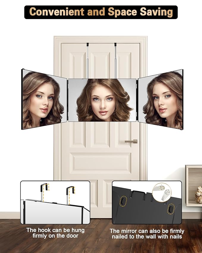 JUSRON 360 Viewing Angle Self Hair Cutting Mirror, Clear Anti-Fog HD Glass (Black Without LED Without Accessories)