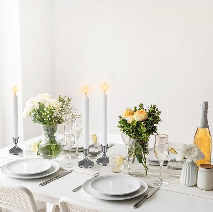 12 Pcs Silver Taper Candle Holders Vintage Candlesticks Holder for Home Decor Table Centerpiece Dining Party Festival Decorations(Silver)