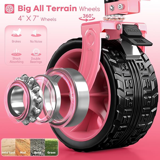 220L Collapsible Wagon Cart Foldable, 460LB Load Capacity Heavy Duty Folding Beach Wagons with Big All-Terrain Wheels, Utility Carts for Groceries, Camping, Sports - Pink