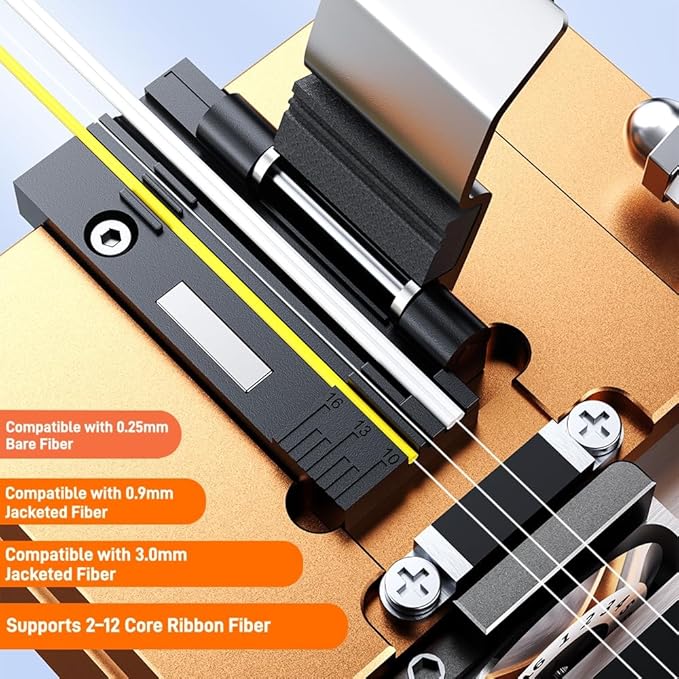 Optical Fiber Cleaver, High Precision FTTH Fiber Optic Cutter with 16 Cleave Positions & Blade Life up to 48,000 Cuts, for 0.25mm, 0.9mm, 3.0mm Fibers, with Scrap Collector