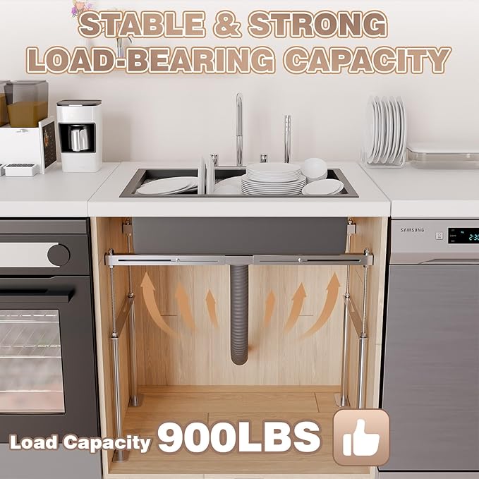 Floor-Standing Undermount Sink Brackets Adjustable 304 Stainless Steel Punch-Free Under Mount Sink Support Save Space for Heavy Duty Undermount Kitchen Bathroom Sink 20-31.5in/51-80cm