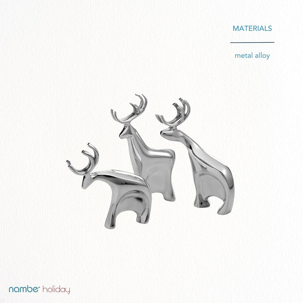 Nambé Dasher Reindeer Set – Elegant Alloy Reindeer Figurines, Modern Holiday Decorations for Mantel, Shelf or Tabletop Display, Pair with Sleigh Scene, 7” x 10” Collectible Seasonal Decor