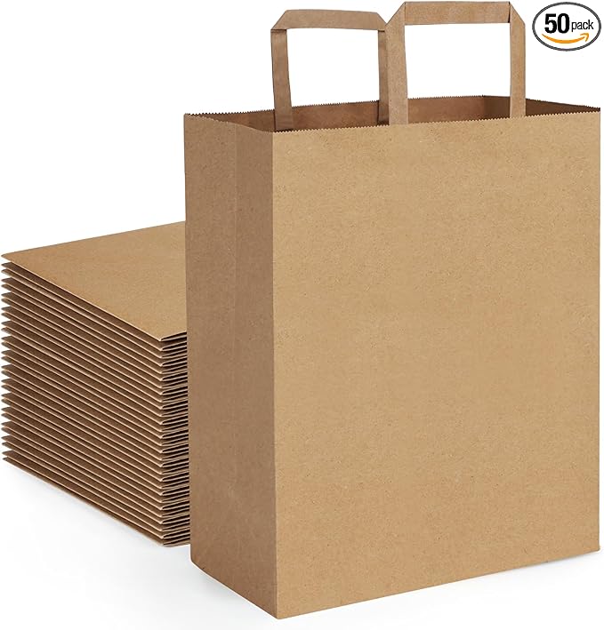BagDream Paper Grocery Bags 13x7x17 50Pcs Large Grocery Bags with Handles Bulk Recycled Kraft Brown Paper Sacks for Gift, Shopping, Retail, Merchandise, Takeout/To Go