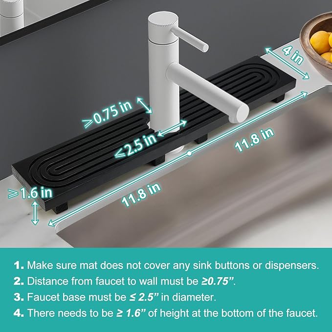 Large Kitchen Sink Faucet Mat Black Wooden Bathroom Tray Faucet Splash Guard Protectors for Kitchen Sink Counter Accessories Wood Risers Pedestal Stand Sink Drip Catcher Around Behind Faucet Mats