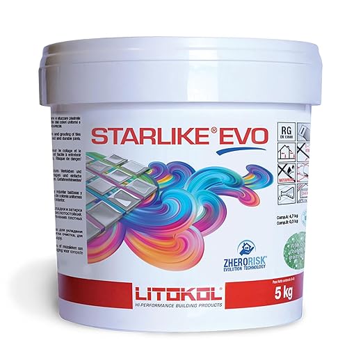 The Tile Doctor Starlike EVO - Litokol Epoxy Grout for Tile, Ideal for Home Office Decor & Bathroom Tile, Glitter Paint Room Decoration - 100 Bianco Assoluto Classic Collection 2.5 kg - 5.5 lbs