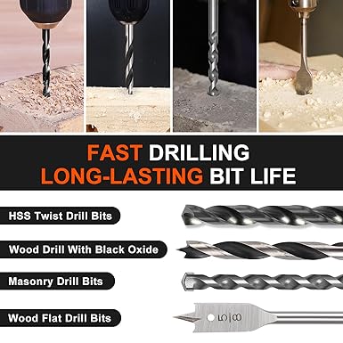 COMOWARE 200Pcs Drill Bit Set & Screwdriver Bit Kit - HSS/CR-V Multi-Purpose Bits in Transparent Storage Case, Impact Driver Accessories for DIY Projects, Home Repairs, Professional Use
