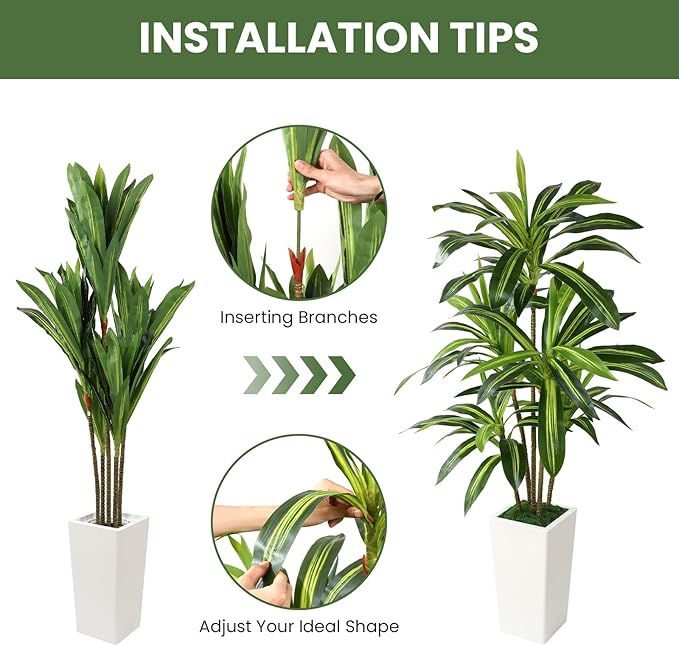 Alupssuc Artificial Dracaena Fake Tree 5FT, White High Pot Artificial Plants Indoor&Outdoor, Fake Plants for Office/Home/Living Room Potted Decoration, 5ft