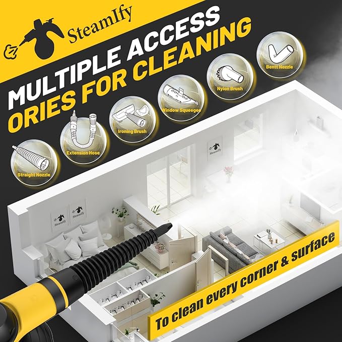 Pressurized Handheld Steam Cleaner with 10pcs Accessories & Safety Lock, Multi-Purpose & Powerful Home Use Steamer for Cleaning, Car, Bathroom, Shower, Upholstery, Grout, Window
