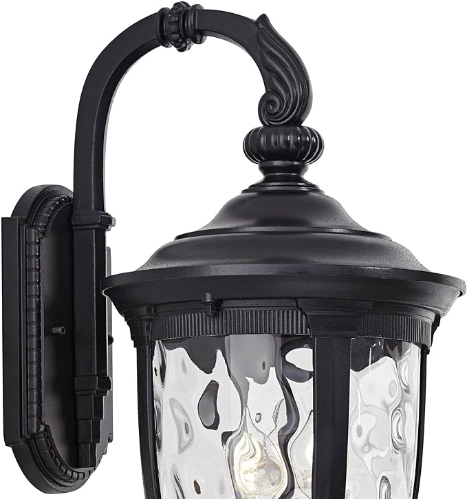 John Timberland Bellagio European Outdoor Wall Light Fixture Textured Black Metal 20 1/2" Hammered Glass Decor for Exterior House Porch Patio Outside Deck Garage Yard Front Door Garden Home