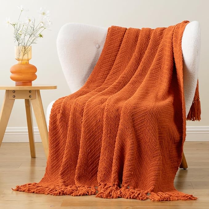 BATTILO HOME Burnt Orange Throw Blanket for Couch, Halloween Throw Blanket for Home Decor, Fall Decorations for Bed, Sofa and Living Room, 50"x60"