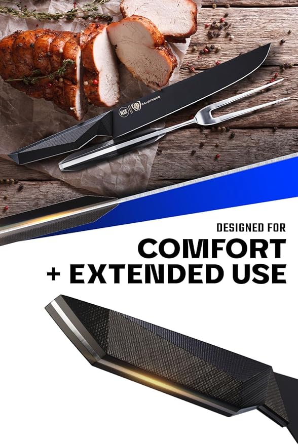 Dalstrong Carving Knife & Fork Set - 9" Blade - Shadow Black Series - Black Titanium Nitride Coated - High Carbon - 7CR17MOV-X Vacuum Treated Steel - Carving Set - BBQ Knife - Sheath - NSF Certified