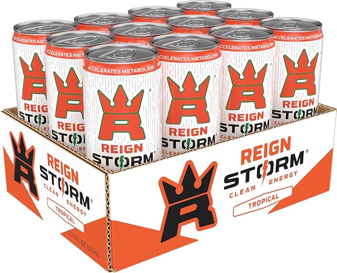 REIGN Storm, Tropical, Fitness & Wellness Energy Drink, 12 Fl Oz (Pack of 12)