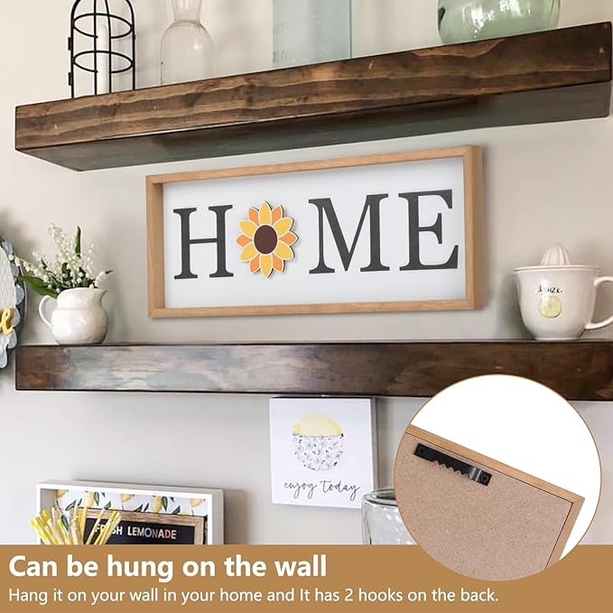 Interchangeable HOME Seasonal Tabletop Sign with 12 Pcs Seasonal Icons Wooden HOME Sign for All Seasons Shelf Mantel Windowsill Decor