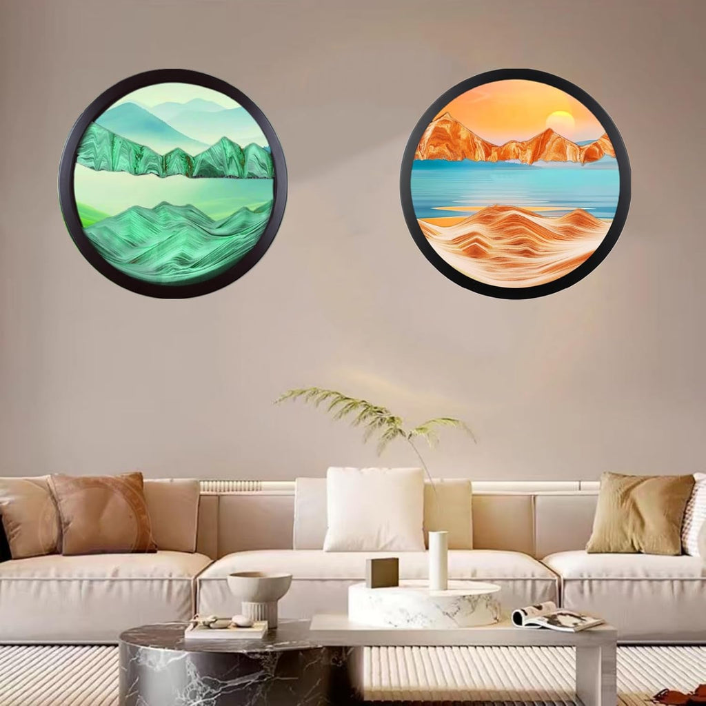 ZSDSZDZY Sand Art Liquid Motion, Moving Sand Art Décor, 3D Wall Mounted 360° Rotate Sculpture, Wall Art Deep Sea Sandscape Room Decoration, Relaxing Mood Home Office Work Decor (Green, 23.6'')