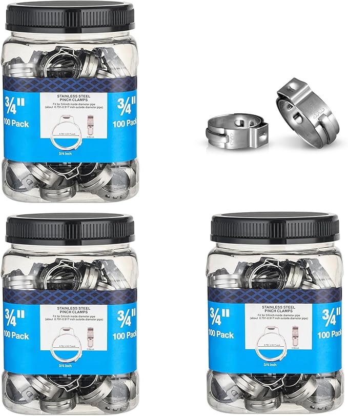 Pack of 300 Foskan 3/4 Inch PEX Cinch Clamp Rings,304 Stainless Steel Hose Clamps for PEX Tubing,Tool Compatible（3/4 inch）
