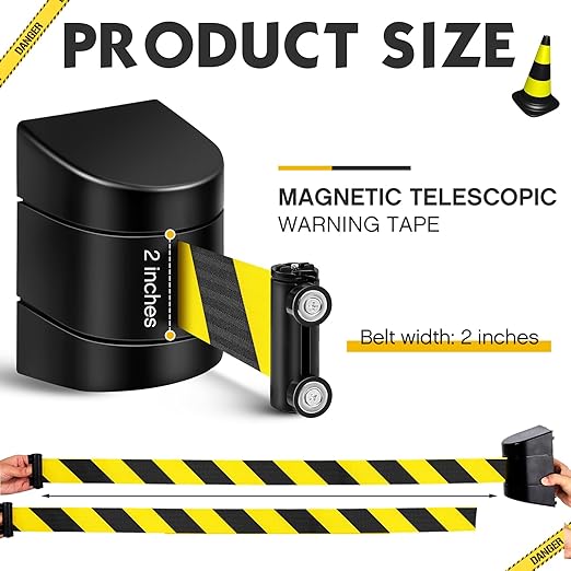 6 Pack 16.4 ft Magnetic Wall Mount Retractable Belt Magnetic Crowd Control Safety Retractable Wall Barrier with ABS Case, Safety Barrier for Grocery Retail Store (Yellow Black Rope)