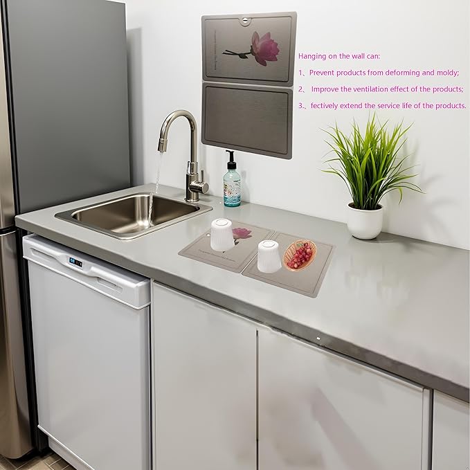 Premium Diatomaceous Earth Kitchen Countertop Drying Mat - Super Absorbent Quick Dry, Foldable Eco-Friendly Non-Slip Mat for Dishes, Utensils & Sink Area | Reusable & Fast Drying,quick dry stone mat