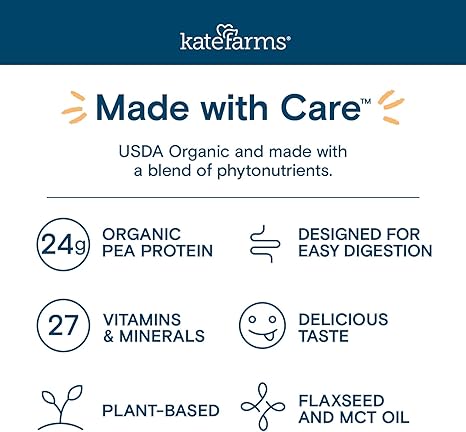 KATE FARMS Organic Adult Peptide 1.5 Formula, Vanilla, Sole-Source, Hydrolyzed Plant-Based Nutrition for Oral or Tube Feeding, 11 Fl oz (12 Pack)