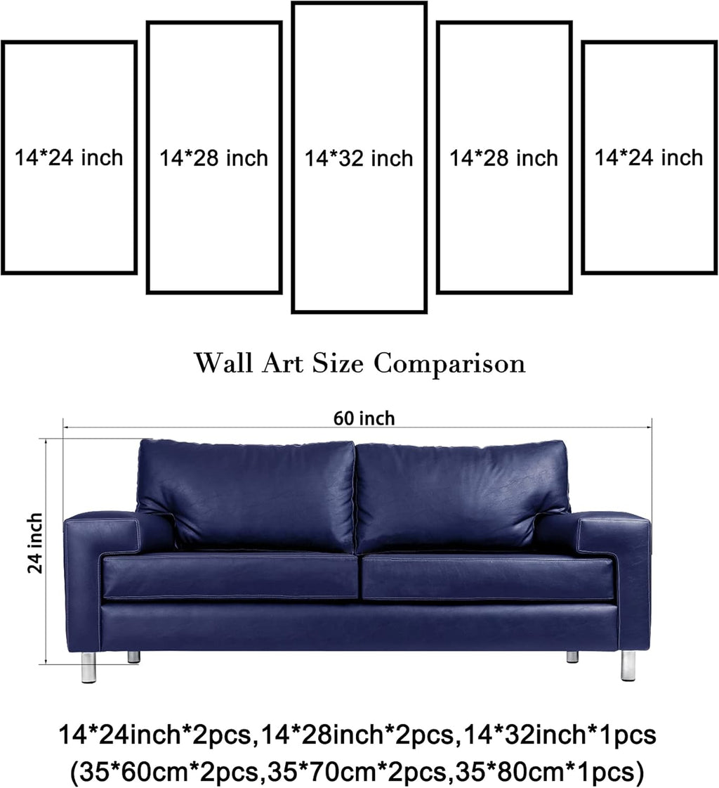 Wieco Art Red Sun Large Modern 5 Panels Seascape Sea Giclee Paintings Canvas Prints Wall Art Gallery Wrapped Pretty Ocean Sunset Pictures Artwork for Kitchen Bathroom Home Office Decoration