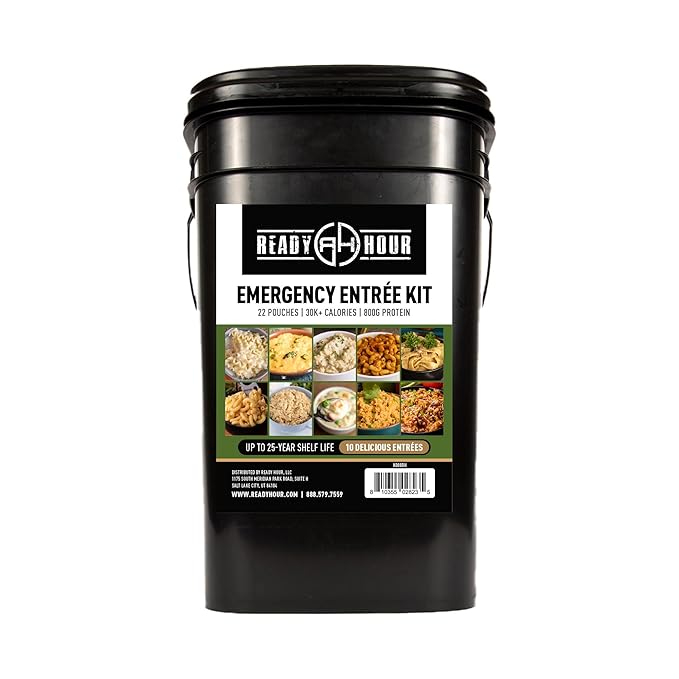 Ready Hour 120 Serving Entree Bucket-Freeze Dried Emergency Food Supply-Survival Meals with Long Shelf Life-Prepper Essentials for Disaster, Camping, Hiking, or Outdoor Use