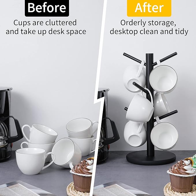 MyLifeUNIT Black Coffee Cup Holder Mug Holder Tree 6 Hooks