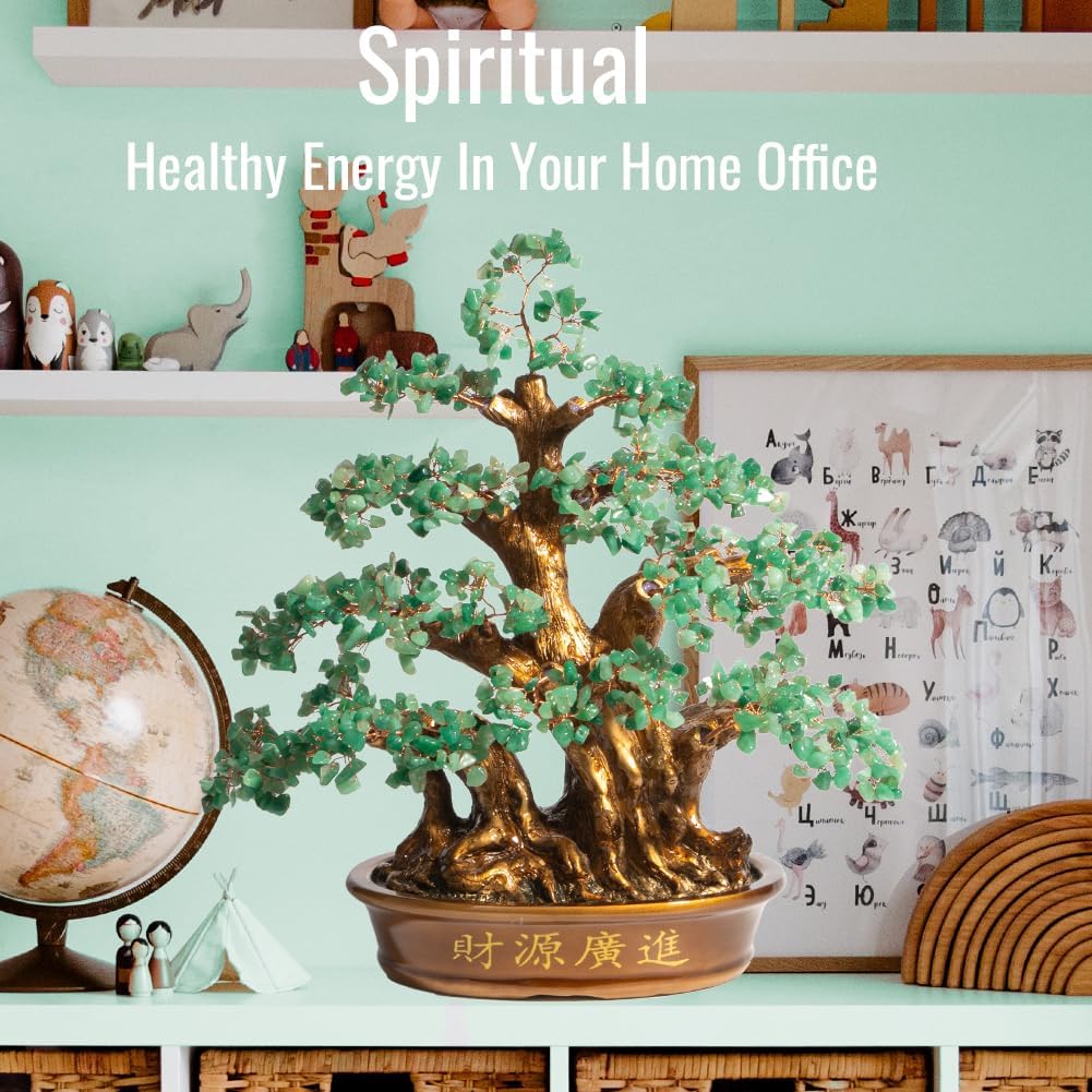 Natural Aventurine (1,300 Gemstone Count) Chakra Crystal Tree with Healing Properties - Home & Office Bonsai Feng Shui Money Tree Decoration for Luck, Success and Intelligence - 18"