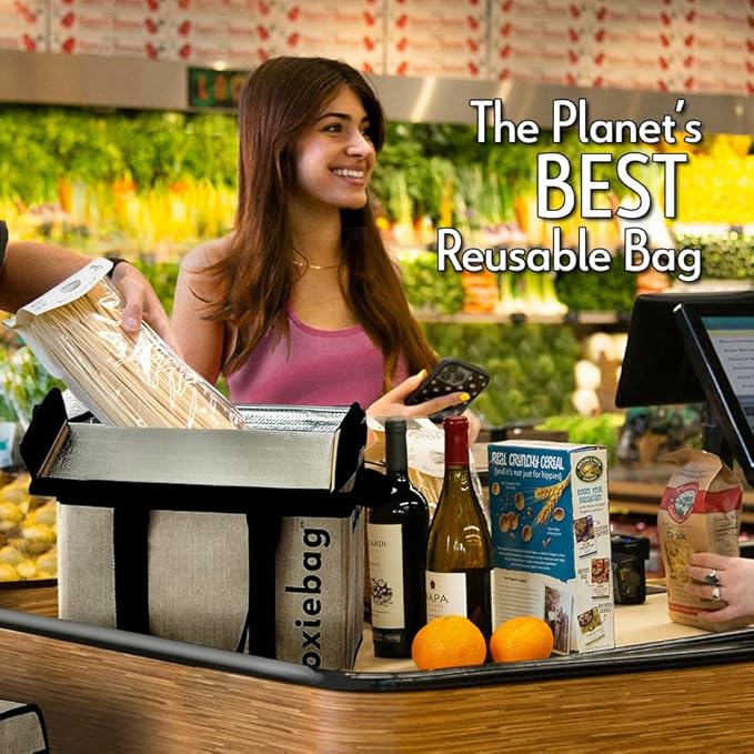 Collapsible Reuseable Insulated Grocery Bag - Stackable Heavy Duty Grocery Tote - (1 Pack) 2 Year Warranty.