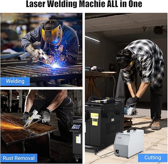 PioneerWorks 1500W(0.874mW) Laser Welding Machine with Auto Wire Feeder Cable, Professional Handheld Laser Metal Welder Class 2 with Built-In Chiller for Welding, Cutting and Cleaning 3 In 1