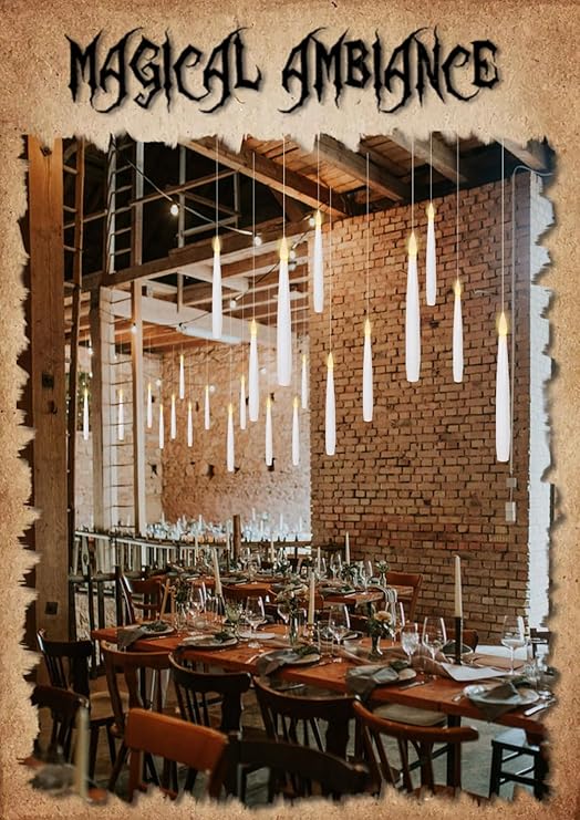 GenSwin 22pcs Flameless Floating Candle with Magic Wand Remote Timer, Battery Operated Hanging Window Candles Flickering, 6.1" LED Electric Candles for Christmas Halloween Decorations(White)