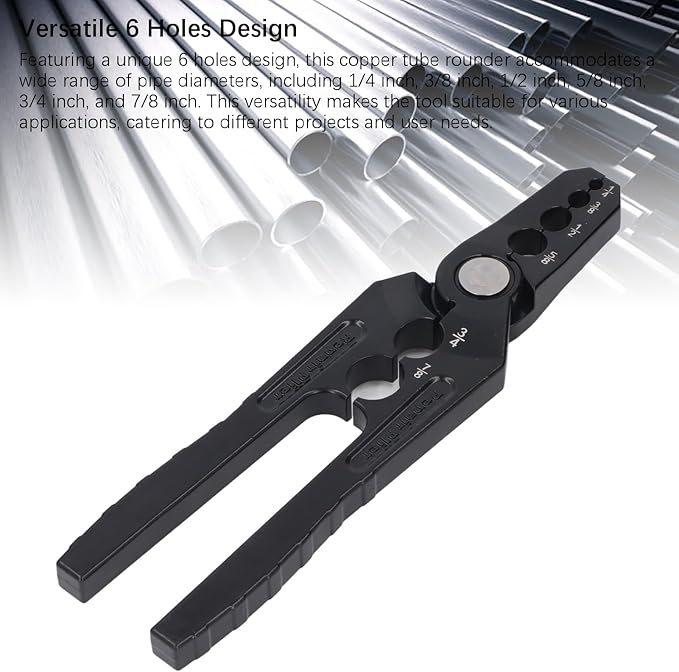 Manual Copper Tube Rounder, Multifunctional Flat Tube Copper Pipe Rounding Repair Pliers 6 Holes Design 1/4 3/8 1/2 5/8 3/4 7/8 Inch