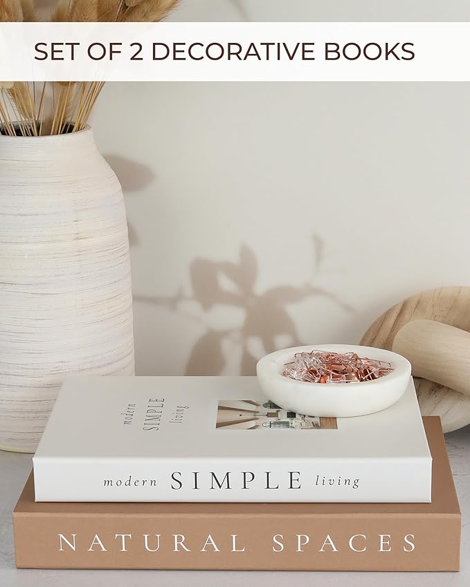 Beautiful Decorative Books - Set of 2 Boxes Enhance Your Coffee Table, Bookshelf or Mantel Shelf Decor - Aesthetic Fake/Faux Books for Modern Home Decoration, Photo Storage and as a Keepsake Box