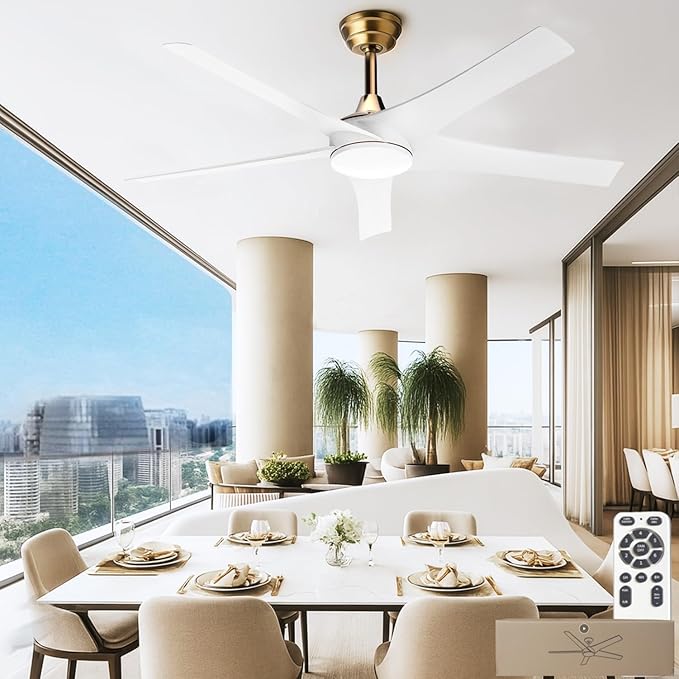 Luxury Modern Ceiling-Fans with Lights For Designer Interiors, Energy-Saving DC Motor 52 Inch Ceiling Fan For Green Homes, Bedrooms, Living Rooms, Apartments, Home Offices, Outdoor, Tri-Color, Remote