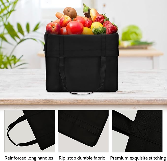 JERIA 24-Pack Reusable Grocery Bags，Large Washable Foldable Shopping Bags，Heavy Duty Tote Bags with Reinforced Handles