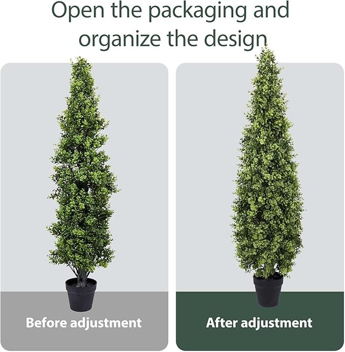 4FT Artificial Boxwood Topiary Tree Fake Topiary Potted Plants for Home Office Garden Indoor Outdoor Decoration 48INCH(2PACK)