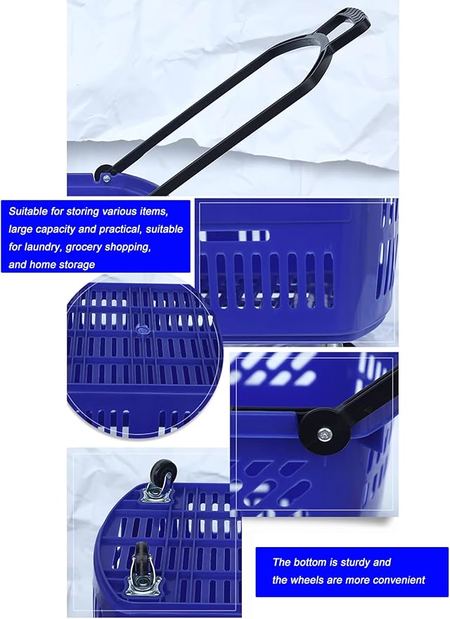 Foldable Grocery Cart with Wheels, Heavy-Duty Rolling Shopping Basket for Easy Supermarket Trips & Home Use 6Pcs(Red)