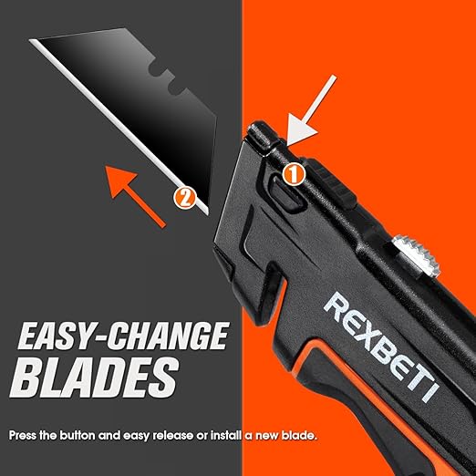 REXBETI 6 Pack Retractable Folding Utility Knife, SK5 Heavy Duty Box Cutter for Cartons, Cardboard and Boxes, Blade Storage Design, Extra 20 Blades Included