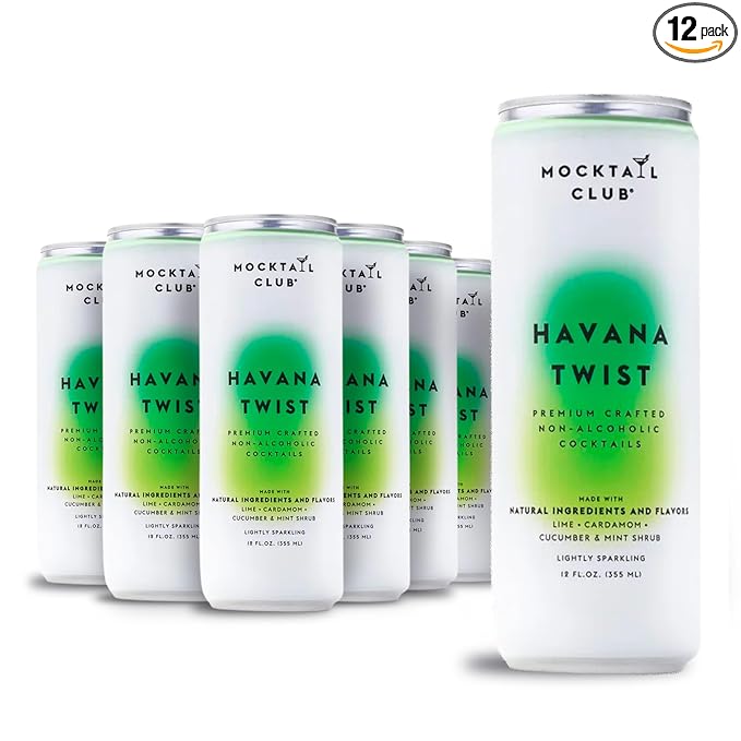 Mocktail Club Havana Twist Non-Alcoholic Sparkling Craft Cocktail - 12x12 Oz Cans | 80 Calories, Non-GMO, No Artificial Ingredients, Gluten Free, Vegan | Lime, Cucumber & Mint Shrub with Cardamom