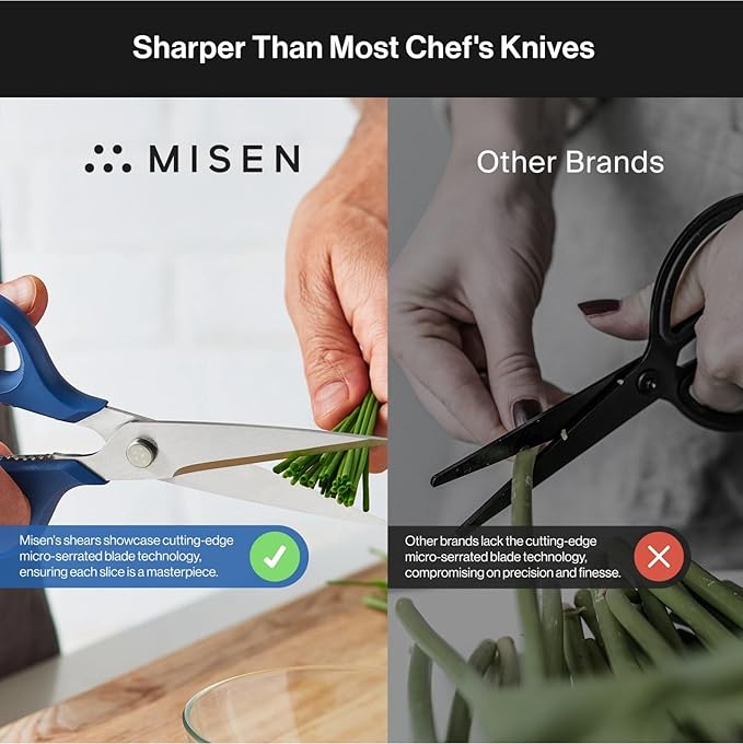 Misen Heavy Duty Kitchen Shears - Stainless Steel, Versatile and Easy Clean Scissors for Meat, Herbs and Veggies - Ambidextrous Comfort Handle - Professional Grade - Blue