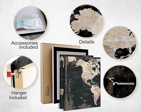 Black and White Wall Art Framed Office Vintage Wall Decor for Bedroom Home Decorations for Living Room Large Modern Maps Pictures Abstract Art Prints