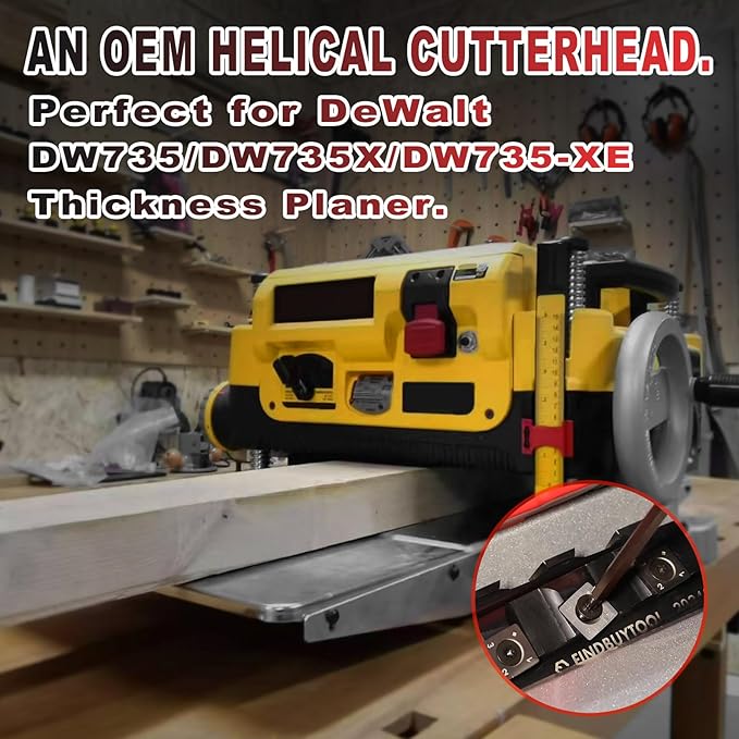 FINDBUYTOOL Helical Cutterhead for DeWalt DW735 DW735X Planer, 13 inch Helical Cutterhead 4 Rows for DW735/DW735X/DW735-XE Thickness Planer