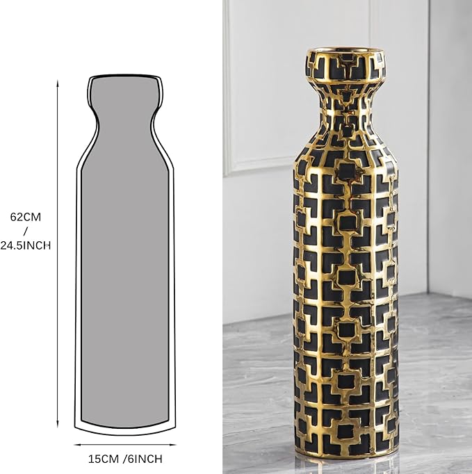 Black with Golden Vase for Modern Home Decoration, 24.4 inch Tall Floor Vases for Home Decor, Ceramic vases for décor, Suitable for Living Room Decor, Bathroom Decor and Office Décor