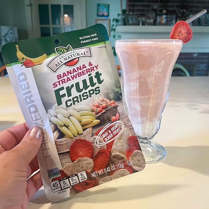 Brothers All Natural Freeze Dried Fruit Crisps, Banana Strawberry, 0.42 Oz (Pack of 24), Made with 100% Fruit, Gluten Free, Soy Free, Vegan, Heathy Snack, Lunch Box Ready
