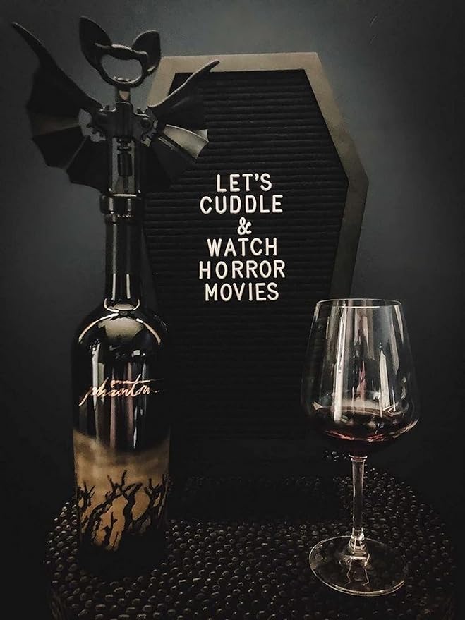 Coffin Letter Board Black +3D Bat Stickers +650 Characters, Spooky & Seasonal Emojis, Wooden Stand - 17x10.5 Inches - Coffin Shaped Goth Decor Sign Witchy Halloween Decorations Gothic Decor Birthday Wedding Home Spooky Gifts