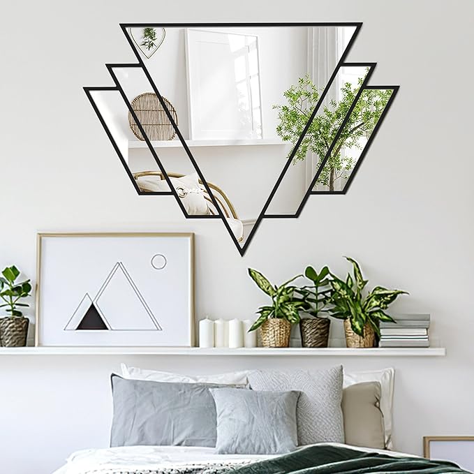Black Triangle Decor Mirror,24x32Inch Farmhouse Wall Mirror,Modern Wall Mounted Mirrors,Metal Framed Vintage Ornate Art Mirror for Living Room Bedroom Fireplace Hallway