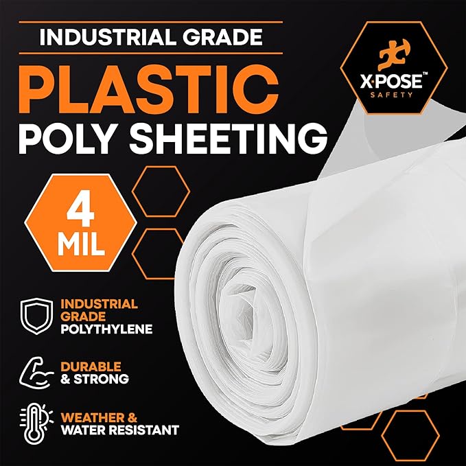 Xpose Safety Clear Plastic Sheeting 5 Pack – 12' x 100' Rolls – Heavy Duty 4 Mil Poly Sheet – Waterproof, Dustproof, Vapor Barrier – for Construction, Painting, Industrial Use