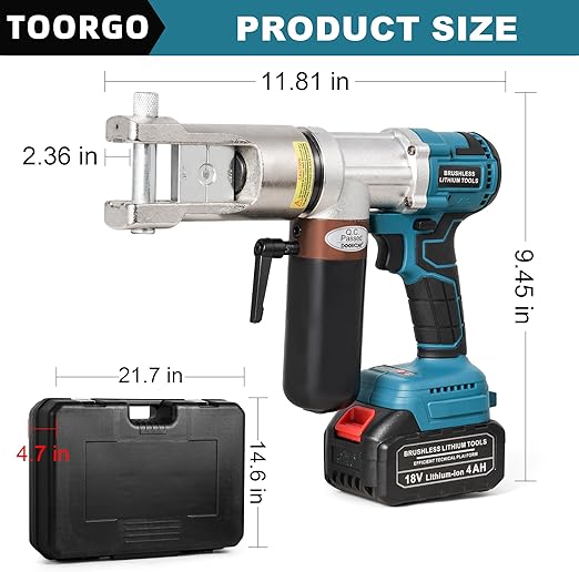 Electric Hydraulic Cable Lug Crimping Tool, 8 AWG to 500 MCM Terminal, Cable, Wire Electric Crimper Tool Kit, Cordless and Portability Battery Crimp Tool Kits with 11 Dies