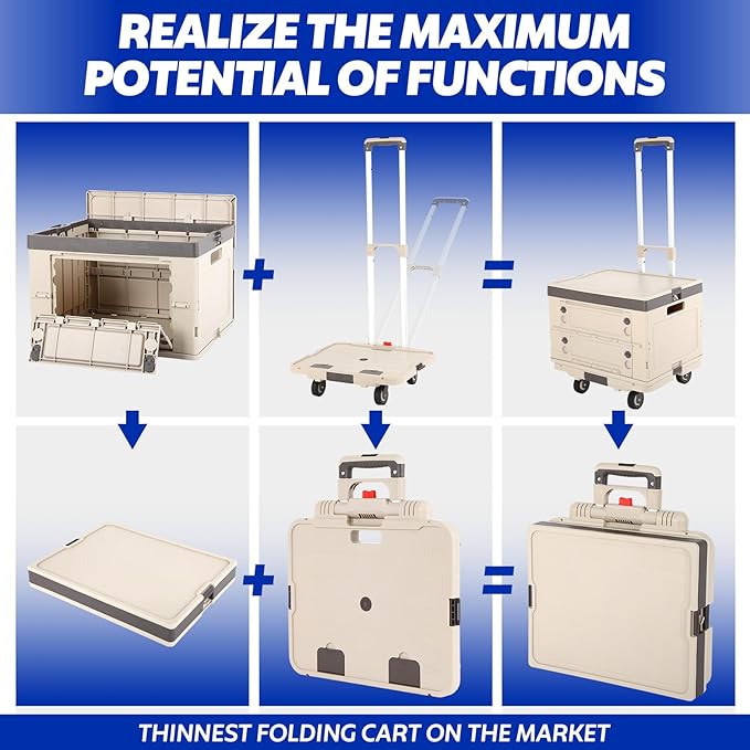 Rolling Crate Cart with Wheels,2 in 1 Utility Cart with Lockable Lids,132 lbs Foldable Shooping Cart with Aluminum Handle, Silent Wheel,Removable Crate for Teacher,Shopping,Grocery, Office, Camp.